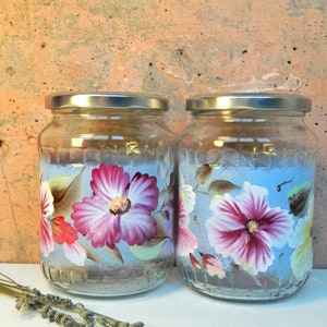 Blue kitchen canisters set Hand painted glass cookie jar Modern canisters with screw on lid