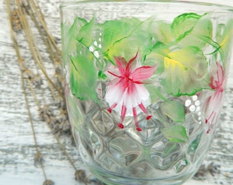 Ribbed Glass Candle Holder - Hand Painted Glass Candle Sticks - Floral Tea Light Holder - Unique Votive Cup for Cozy Ambiance