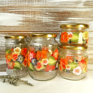 Colorful kitchen canisters set of 4 Glass cookie jar Hand painted jars Eco friendly storage jars with screw on lid Flour sugar coffee jars