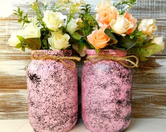 Pink marble centerpiece vase Glass brush holder Beauty room ideas Jar bathroom set Home and office decor