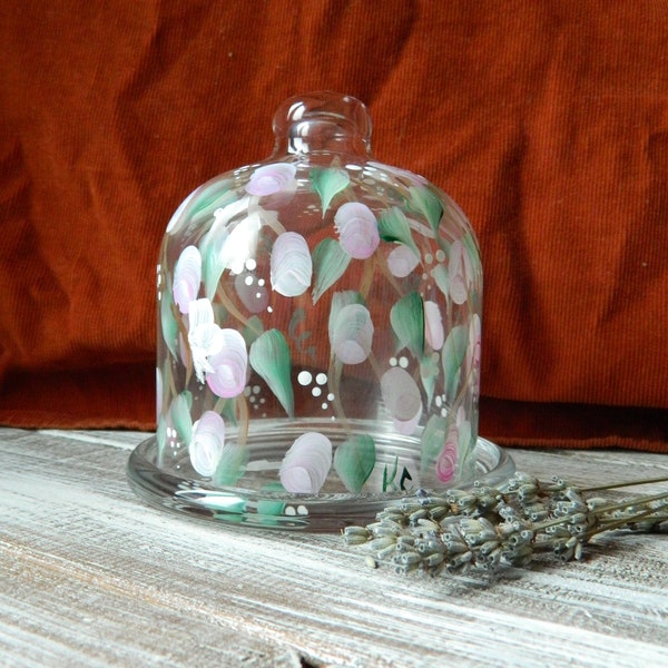 Cloche cloche en verre avec bouton et plateau en verre Présentoir à desserts pour gâteaux peints