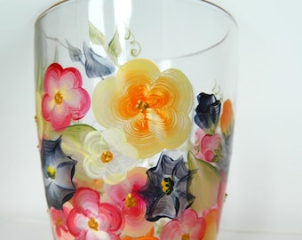 Hand painted floral mug Colorful glass coffee mug Glass coffee cup handmade