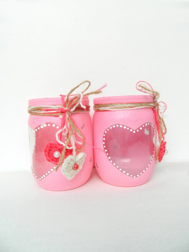 Pink Heart Candle Holder Mason Jar Tea Light Holder Hand Etsy