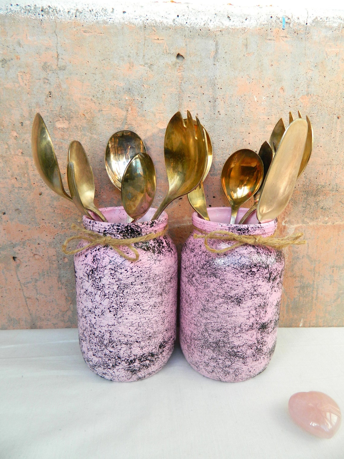 Pink Utensil Holder Painted Kitchen Storage Jar Marble Hand Painted Dried Flower Vase Modern