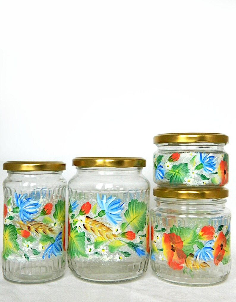 Red Modern Kitchen Canister Set Hand Painted Jars Poppy Etsy
