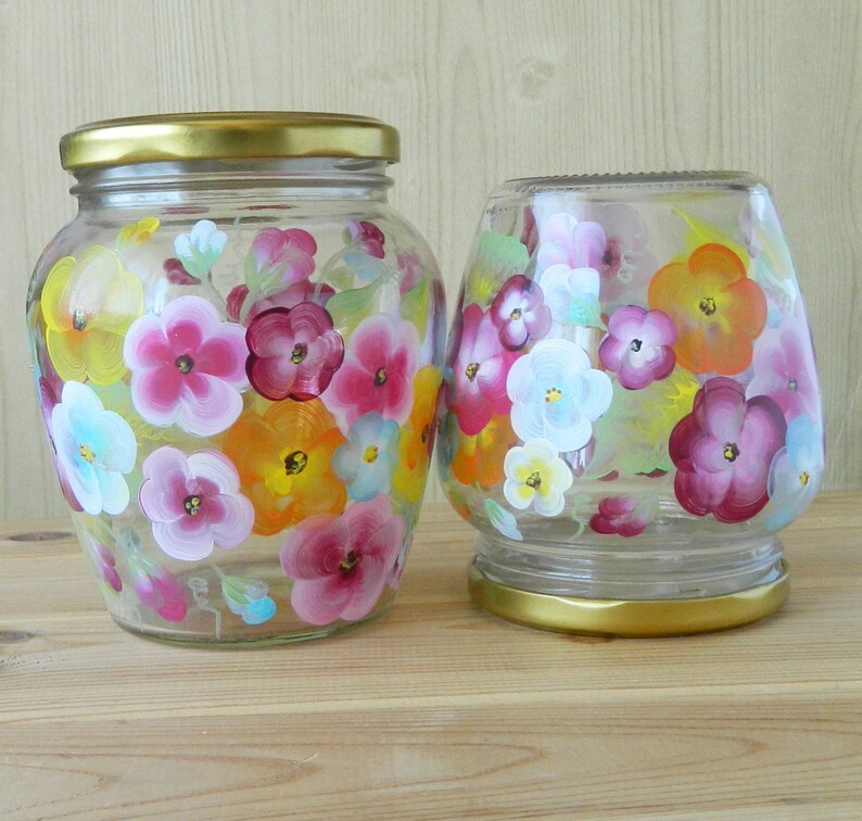 Colorful Jars Kitchen Canister Set Glass Cookie Jars Hand Painted Jars