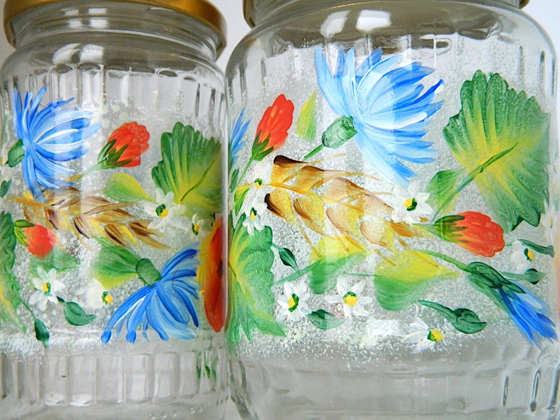 Red Modern Kitchen Canister Set Hand Painted Jars Poppy Etsy