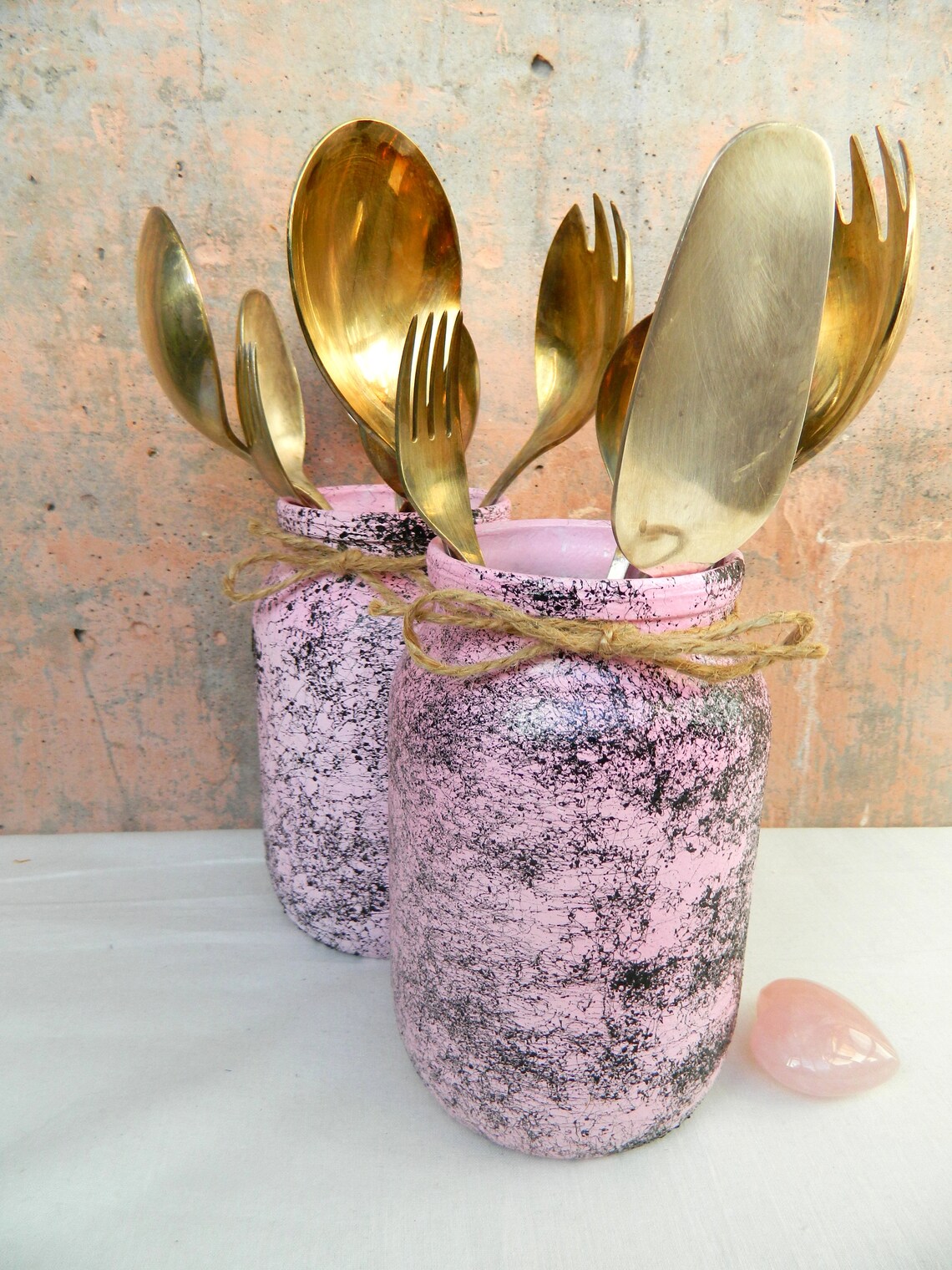 Pink Utensil Holder Painted Kitchen Storage Jar Marble Hand Etsy