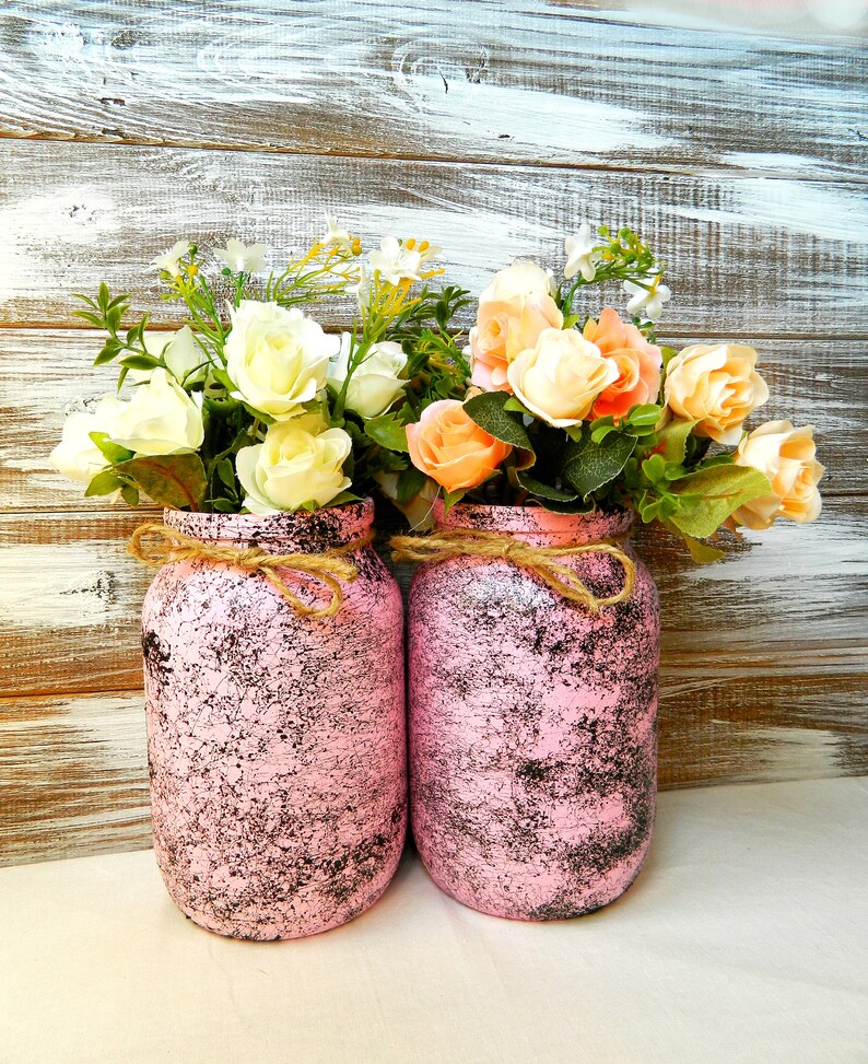 Pink Utensil Holder Painted Kitchen Storage Jar Marble Hand Painted