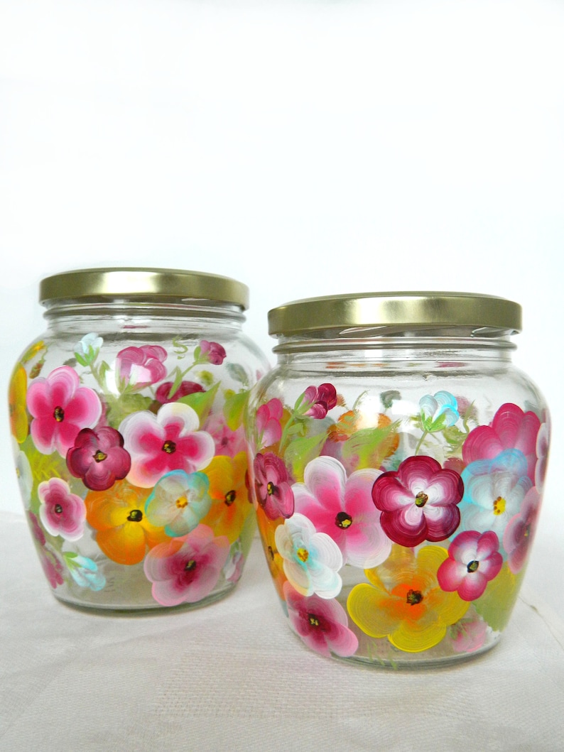 Colorful Jars Kitchen Canister Set Glass Cookie Jars Hand Painted Jars