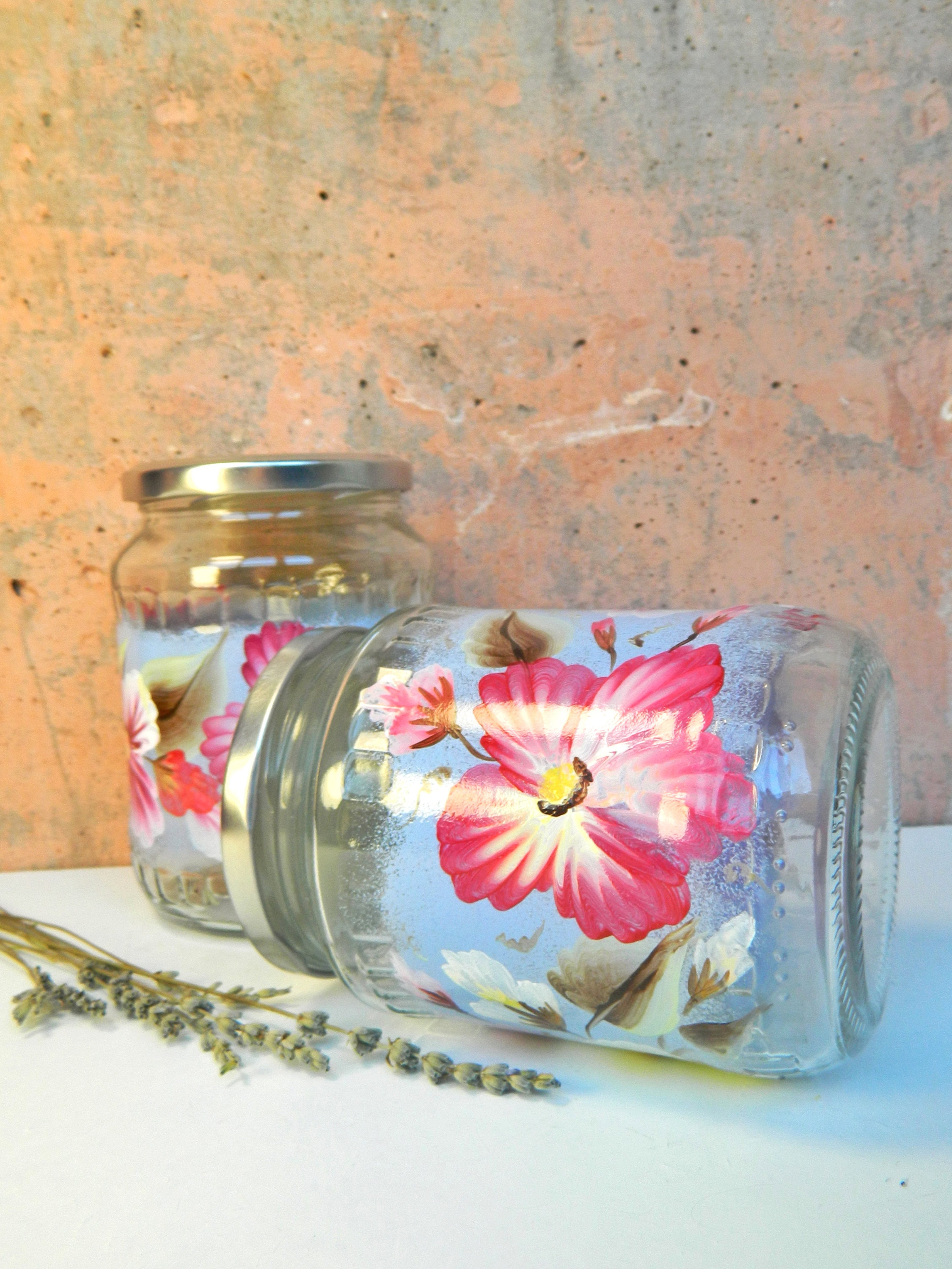 Blue Kitchen Canisters Set Hand Painted Glass Cookie Jar Etsy