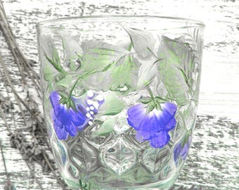 Glass Tea Light Holder - Hand Painted Glass Candle Sticks - Colored Glassware