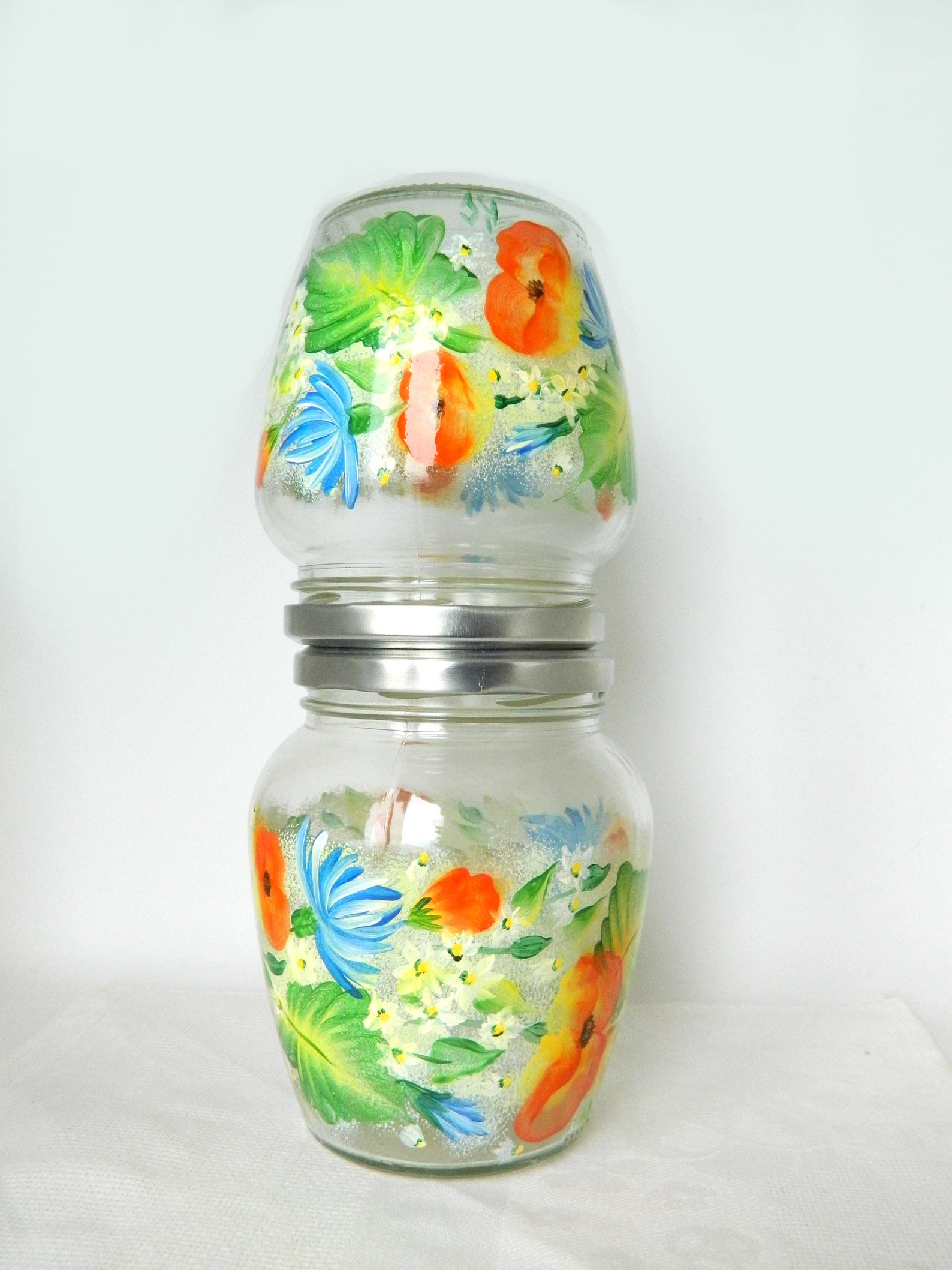 California Poppy Kitchen Canister Set. Daisy Glass Cookie Jar. Hand