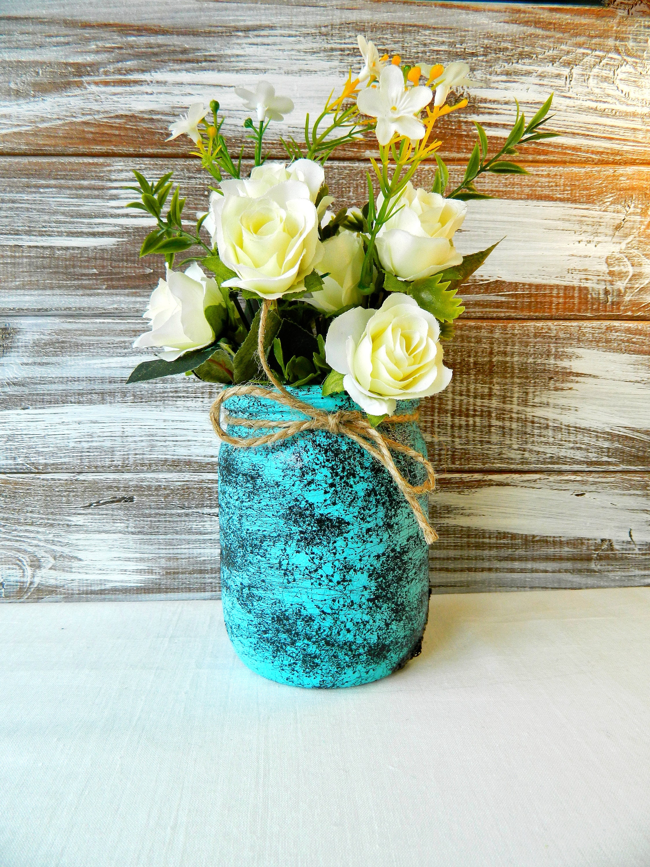 Turquoise Utensil Holder Painted Kitchen Storage Jar Marble Etsy
