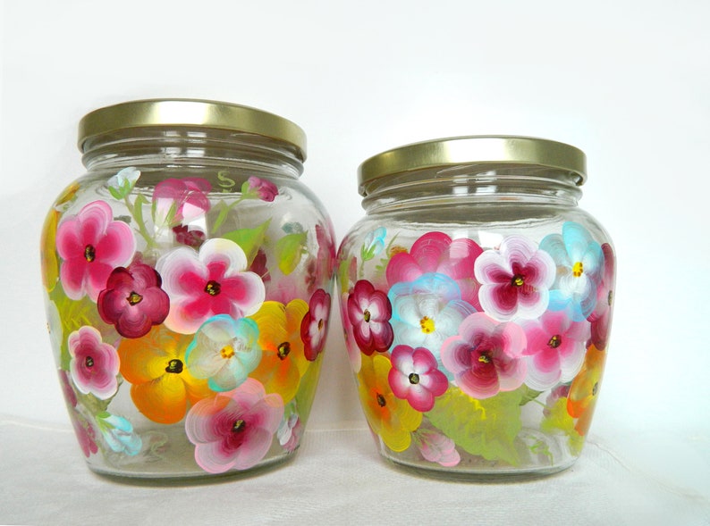 Colorful Jars Kitchen Canister Set Glass Cookie Jars Hand Painted Jars