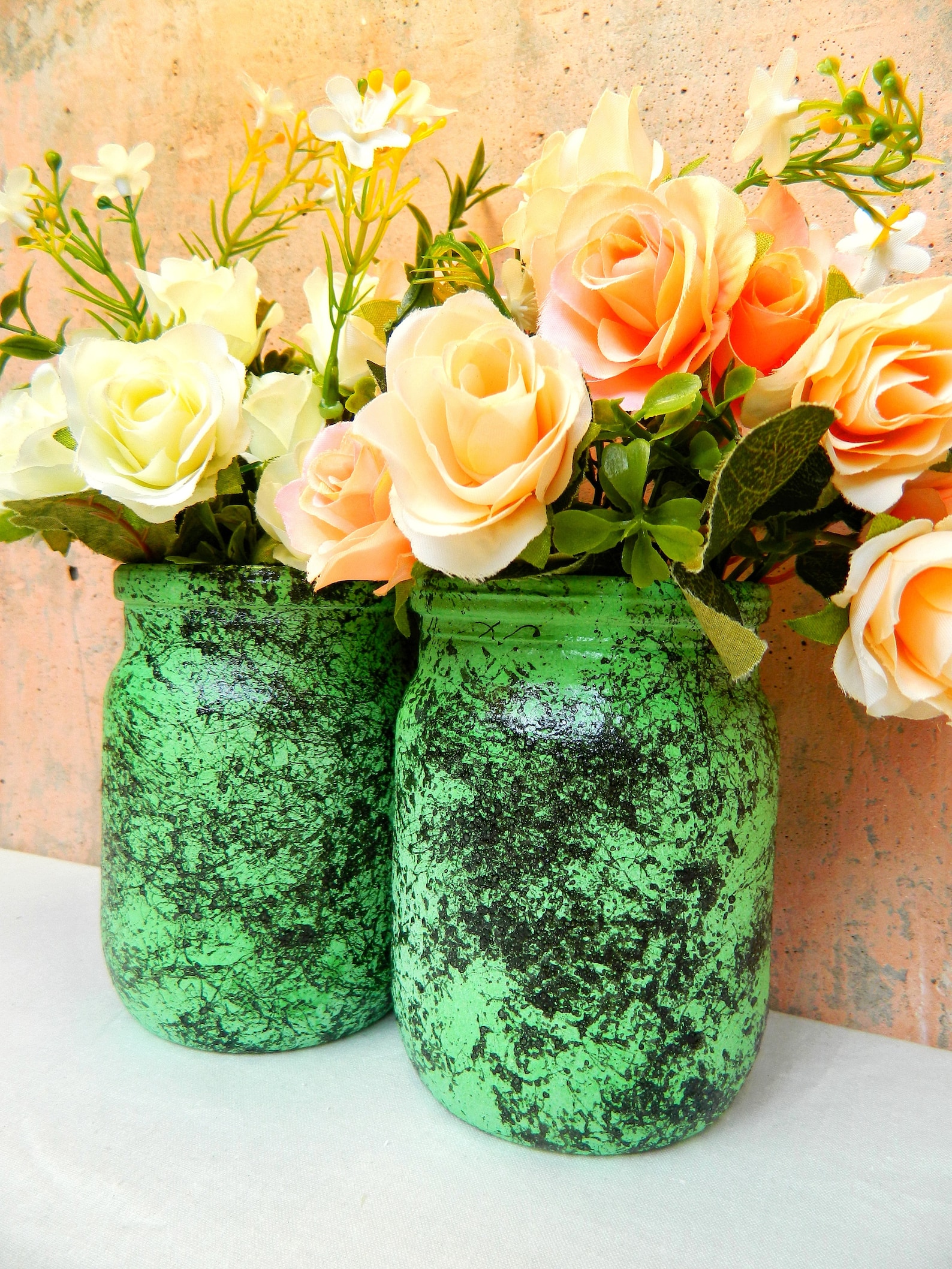 Emerald Green Utensil Holder Painted Kitchen Storage Jar Marble Hand