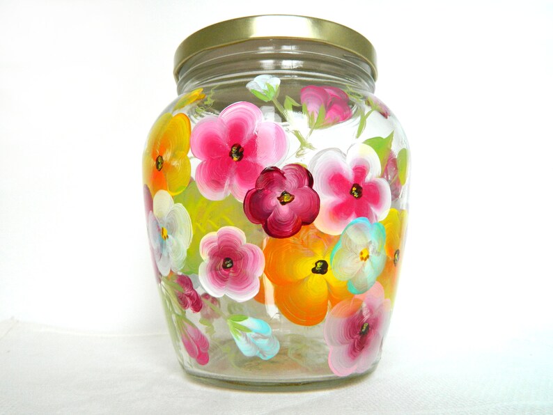 Colorful Jars Kitchen Canister Set Glass Cookie Jars Hand Painted Jars