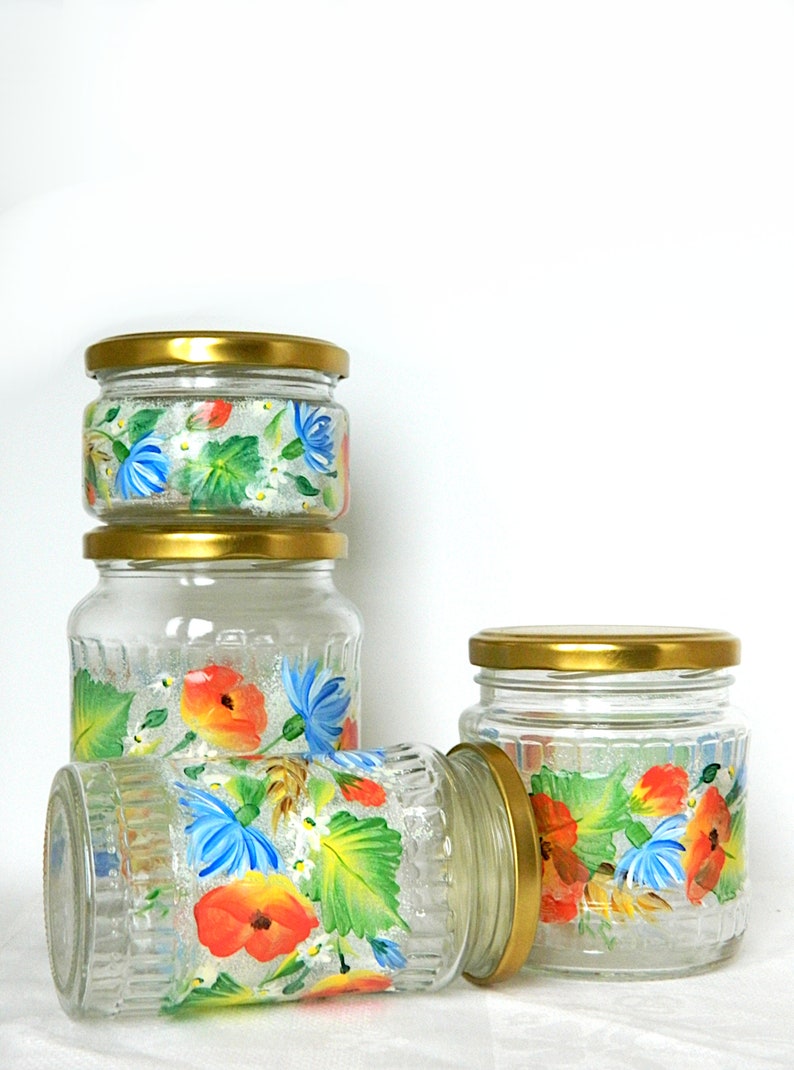 Red Modern Kitchen Canister Set Hand Painted Jars Poppy Etsy