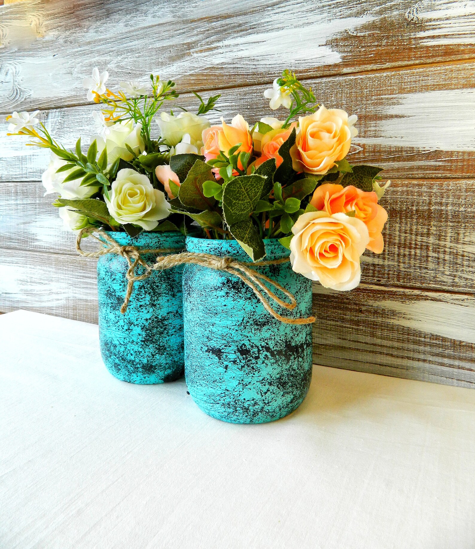 Turquoise Utensil Holder Painted Kitchen Storage Jar Marble Etsy