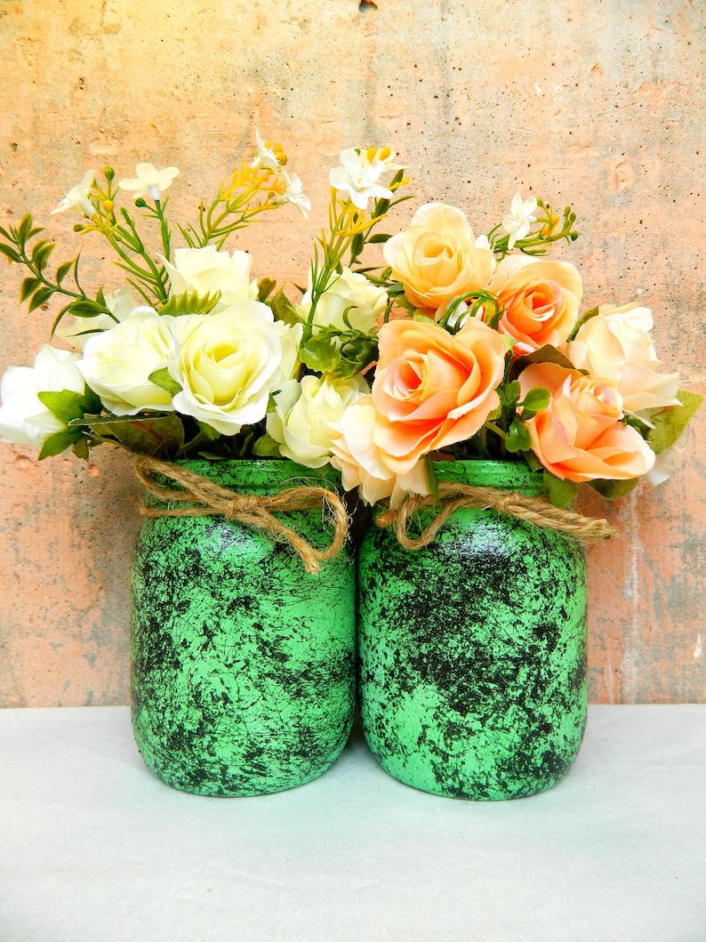Emerald Green Utensil Holder Painted Kitchen Storage Jar Marble Hand