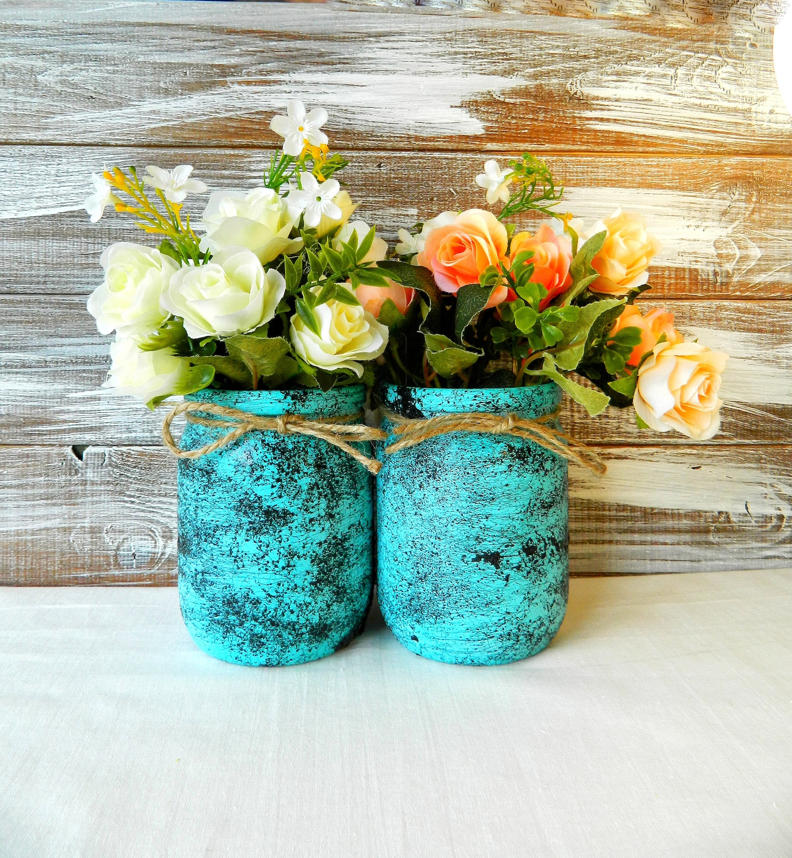 Turquoise Utensil Holder Painted Kitchen Storage Jar Marble Hand