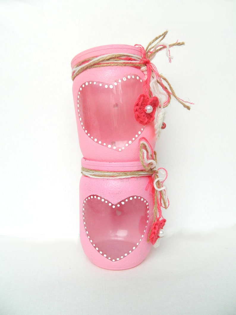 Pink Heart Candle Holder Mason Jar Tea Light Holder Hand Etsy