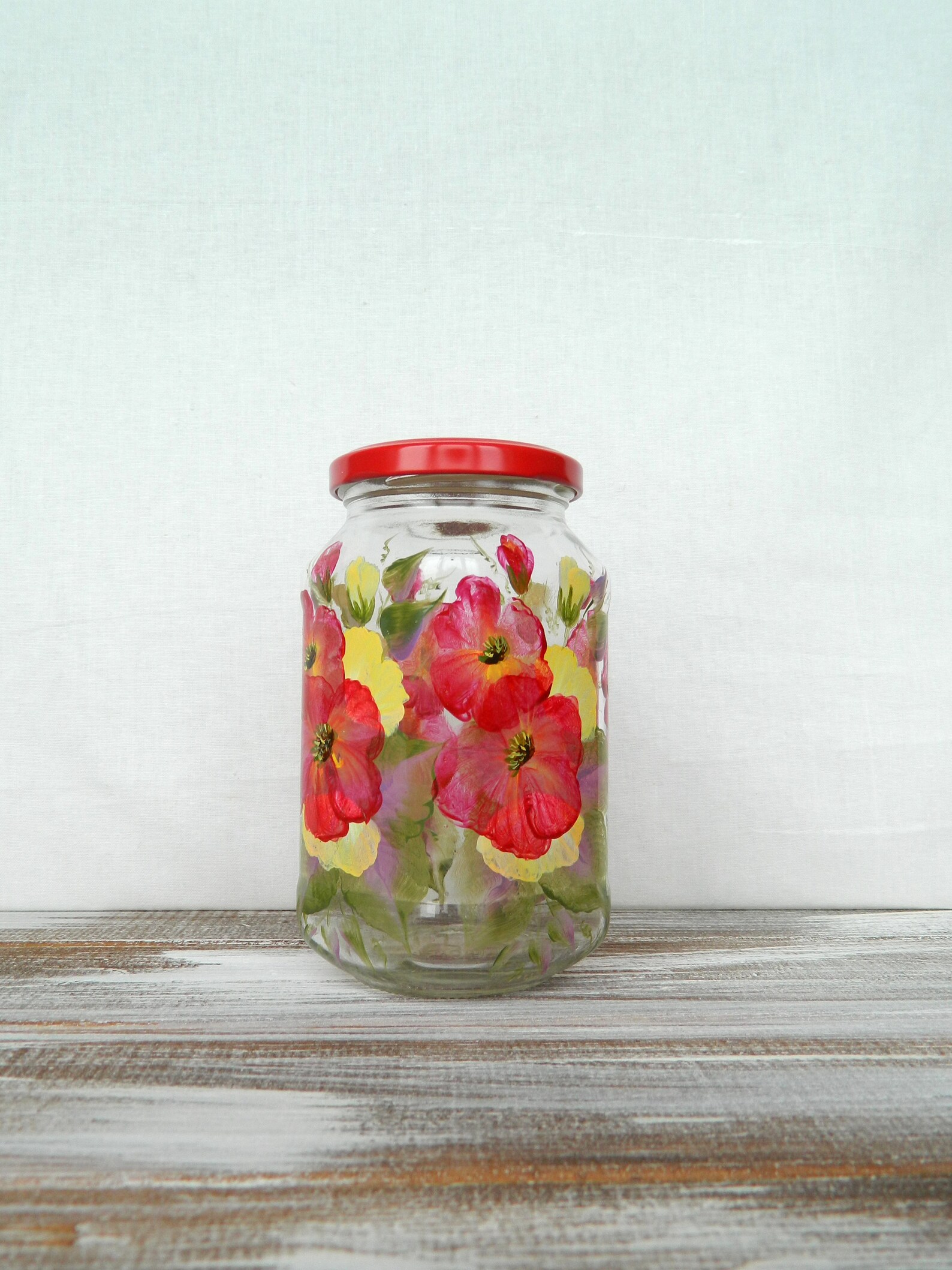 Red Glass Jar & Lid Handpainted Jar Painted Glass Jars Creative