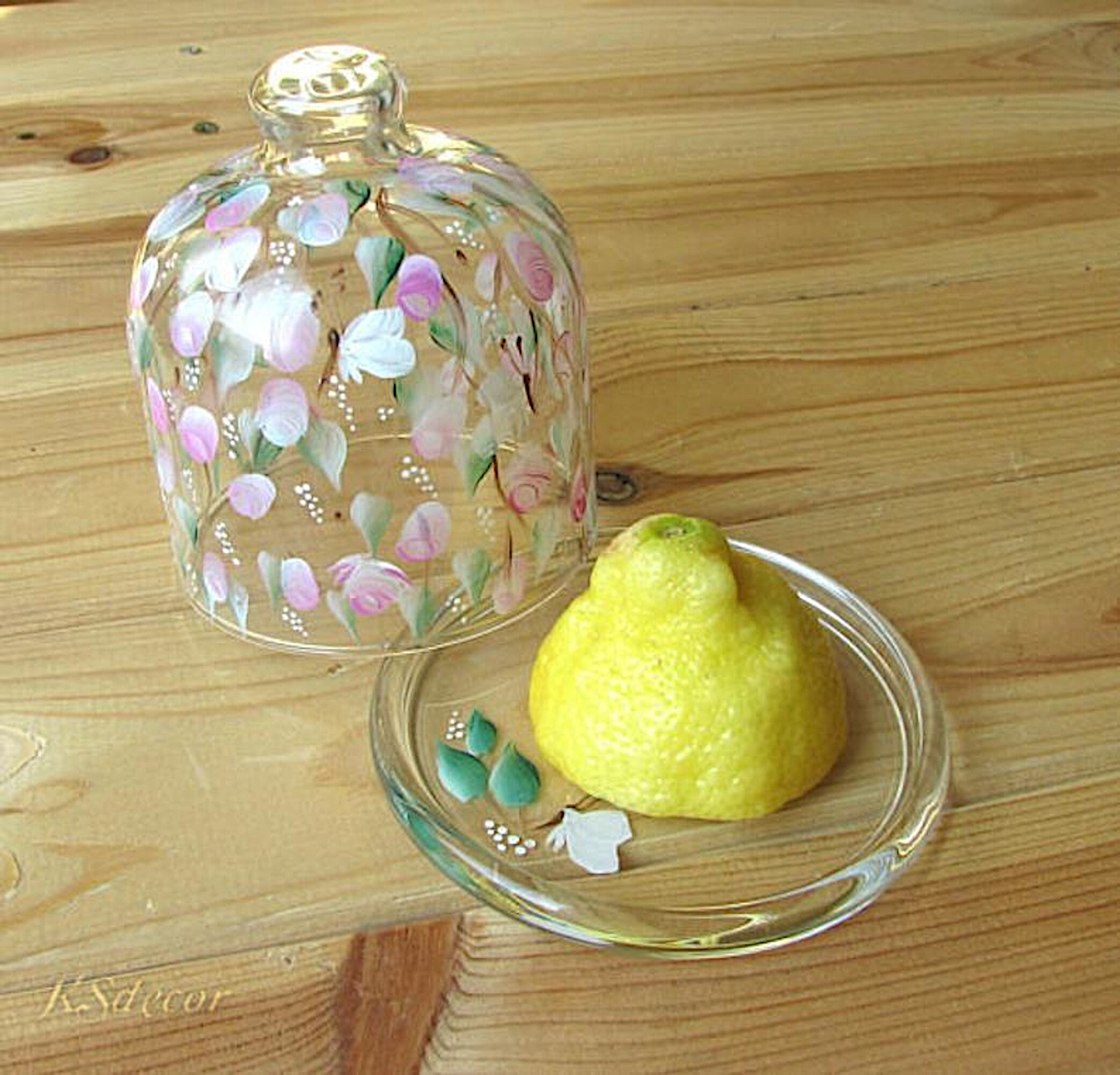 Storage Container Lemon With Glass Cover Glass Bell Dome Cloche and