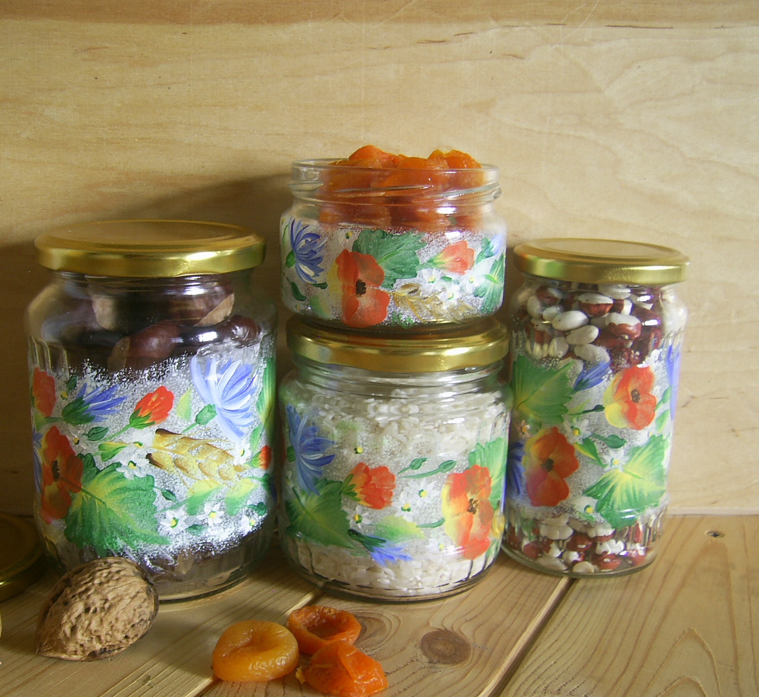 Red Modern Kitchen Canister Set Hand Painted Jars Poppy Etsy