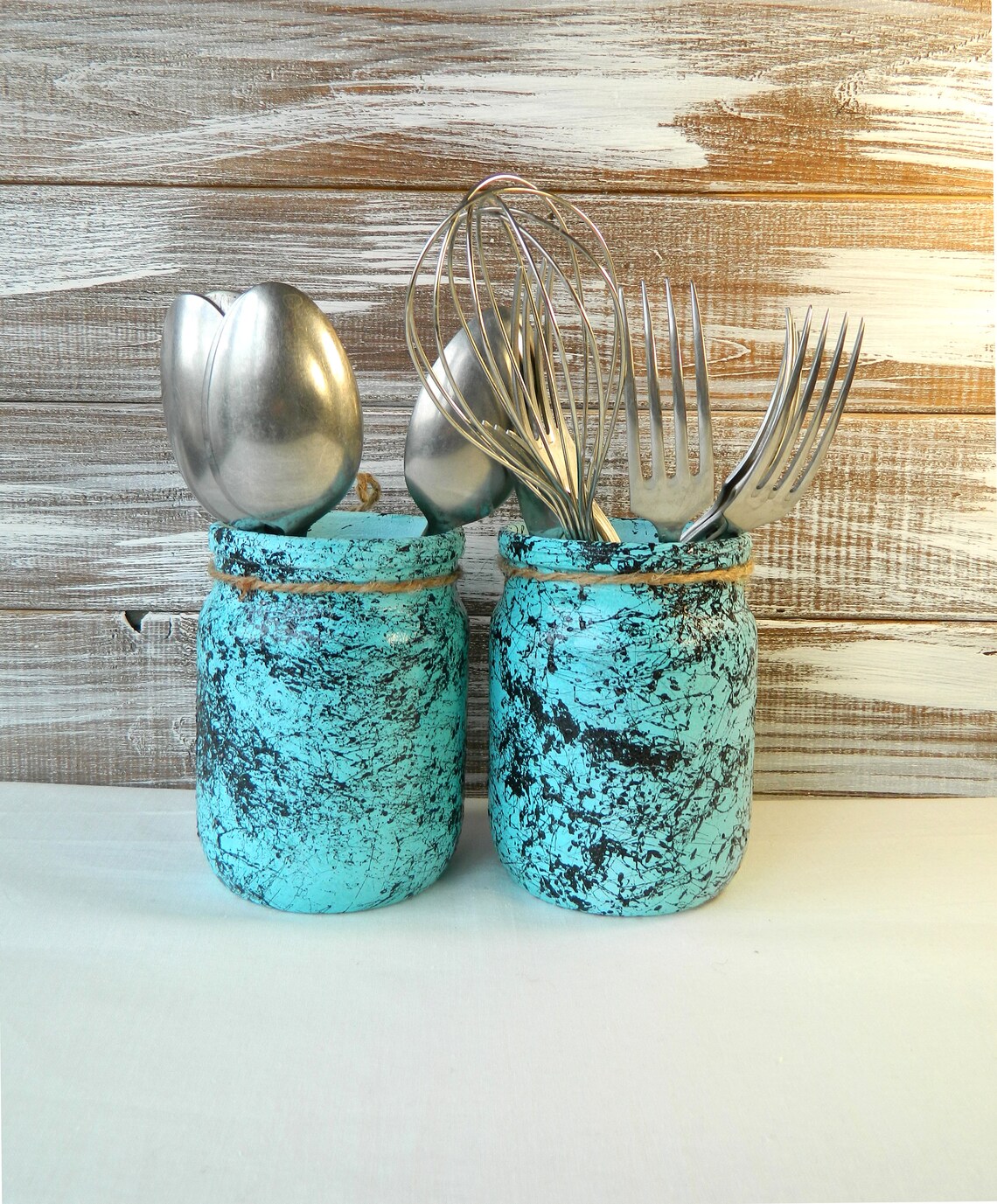 Turquoise Utensil Holder Painted Kitchen Storage Jar Marble Etsy