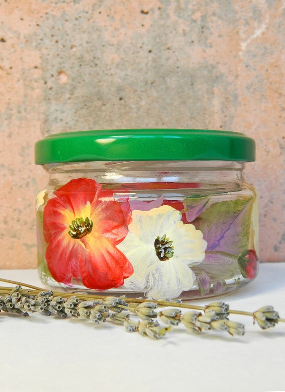 Red Small Glass Jar With Lid 8oz Decorative Storage 