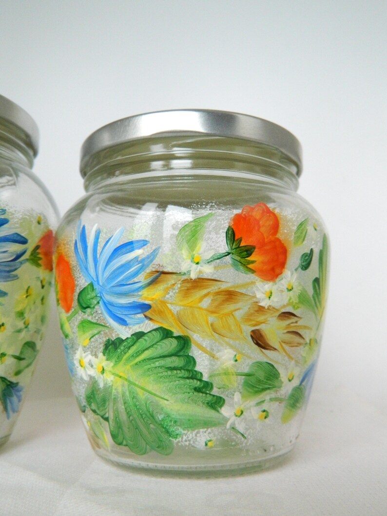 California Poppy Kitchen Canister Set. Daisy Glass Cookie Jar. Hand