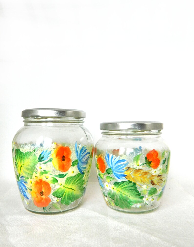 Red Modern Kitchen Canister Set Hand Painted Jars Poppy Etsy