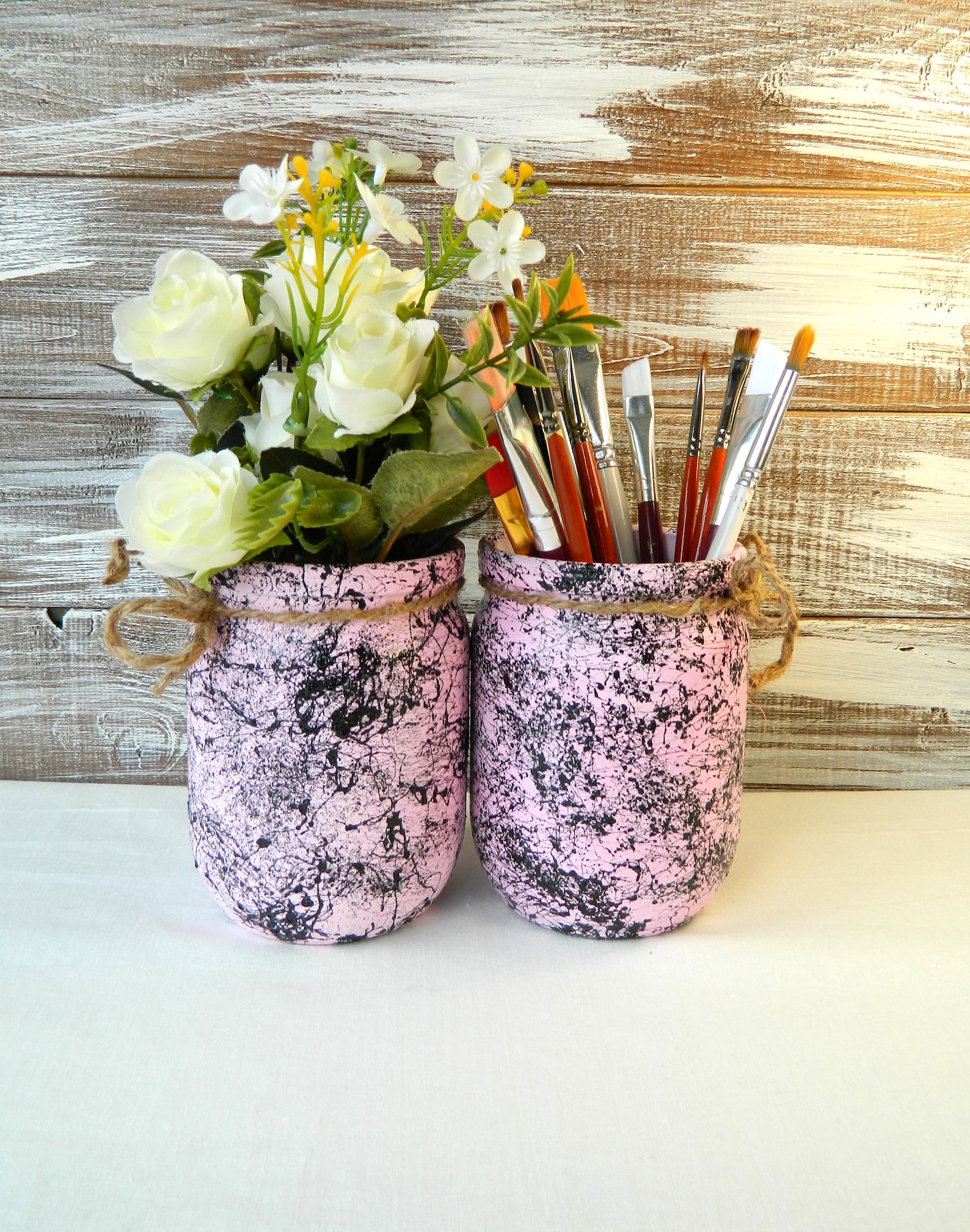 Emerald Green Utensil Holder Painted Kitchen Storage Jar Marble Hand