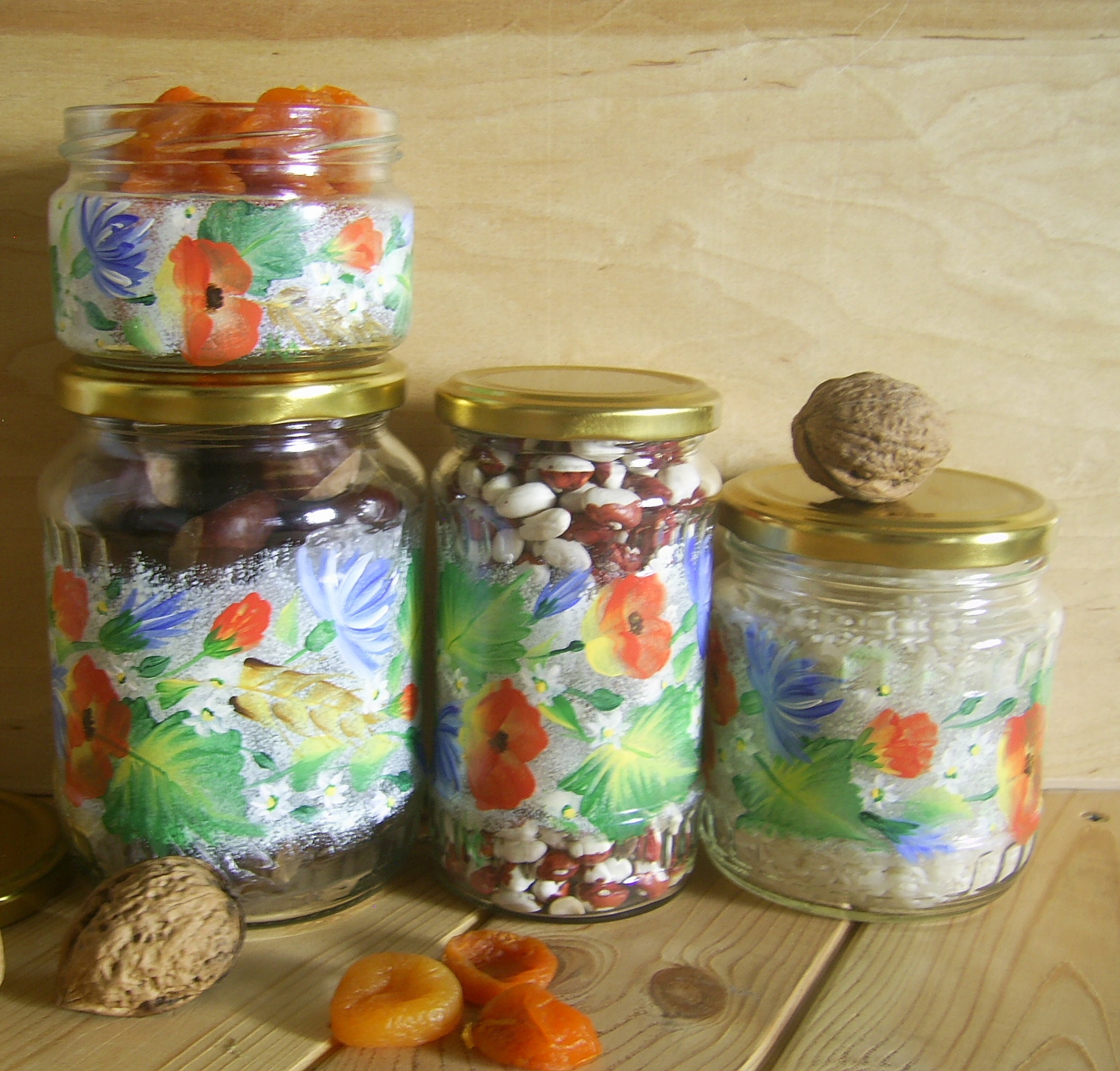 Red Modern Kitchen Canister Set Hand Painted Jars Poppy Etsy