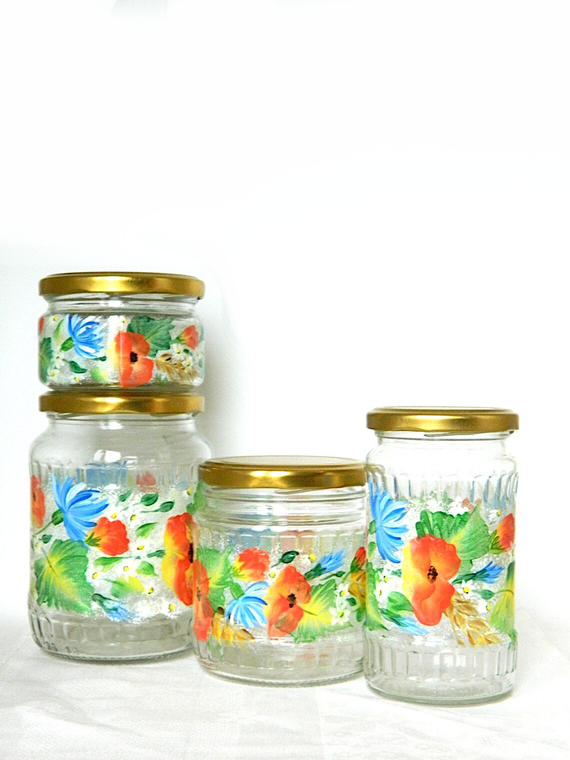 Red Modern Kitchen Canister Set Hand Painted Jars Poppy Etsy