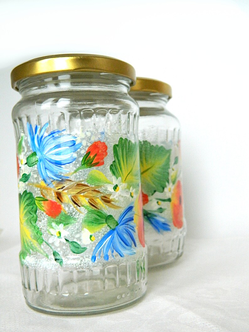 Red Modern Kitchen Canister Set Hand Painted Jars Poppy Etsy