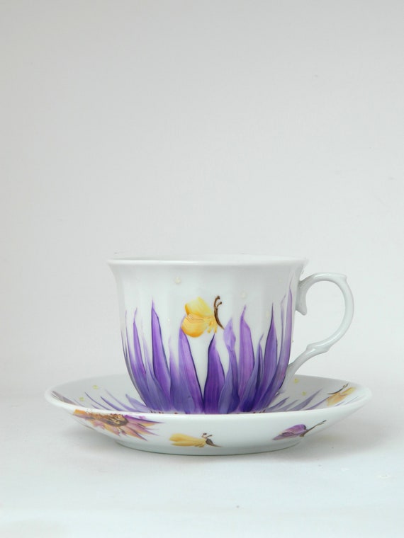 Purple Tea Set Women Violet Teacup and Saucer Butterflies Etsy