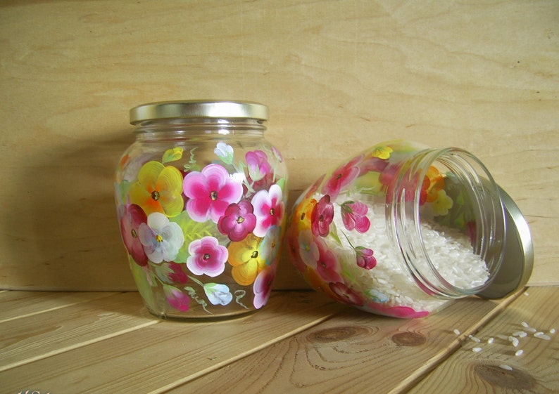 Colorful Jars Kitchen Canister Set Glass Cookie Jars Hand Painted Jars