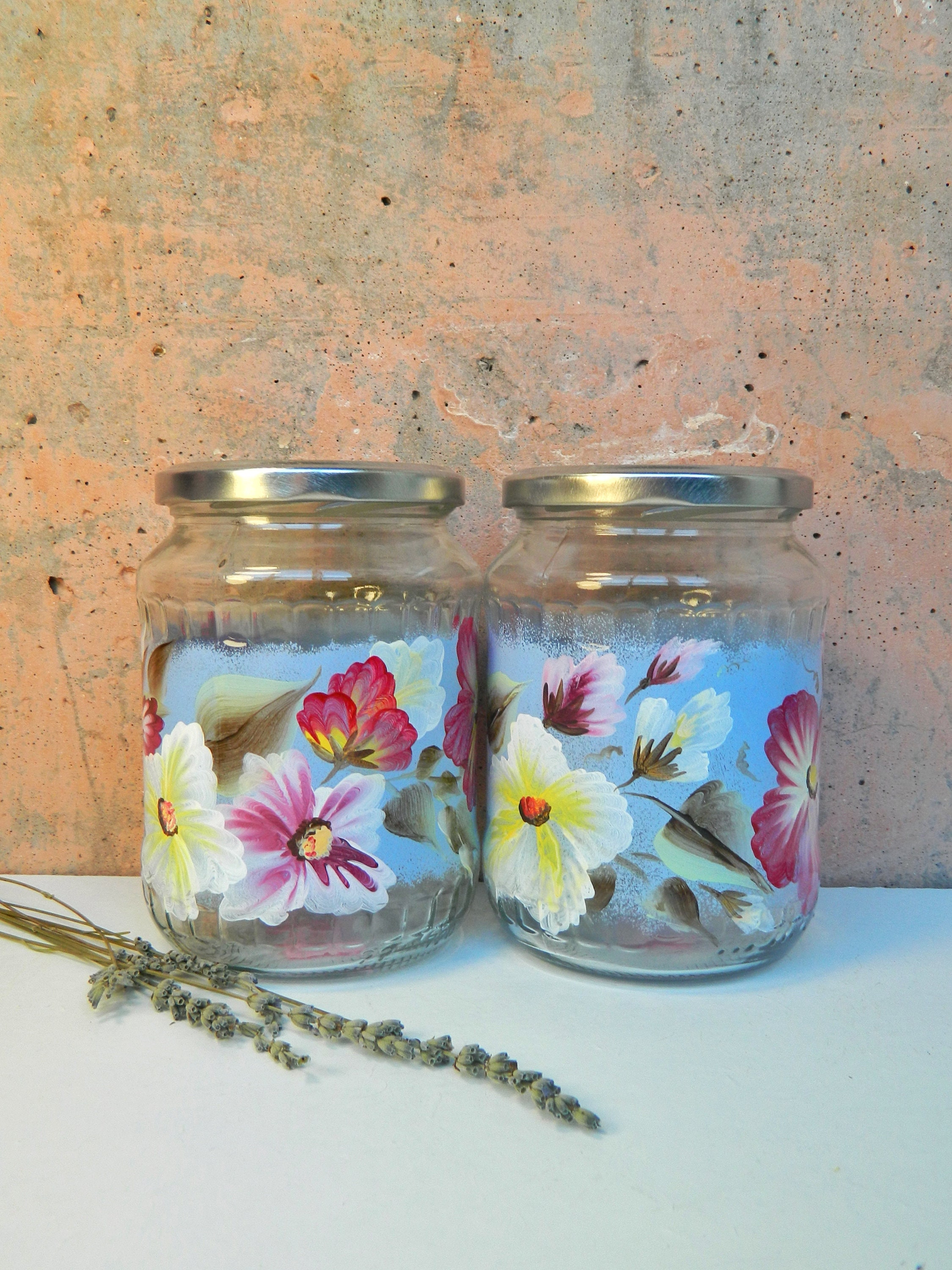 Blue Kitchen Canisters Set Hand Painted Glass Cookie Jar Etsy
