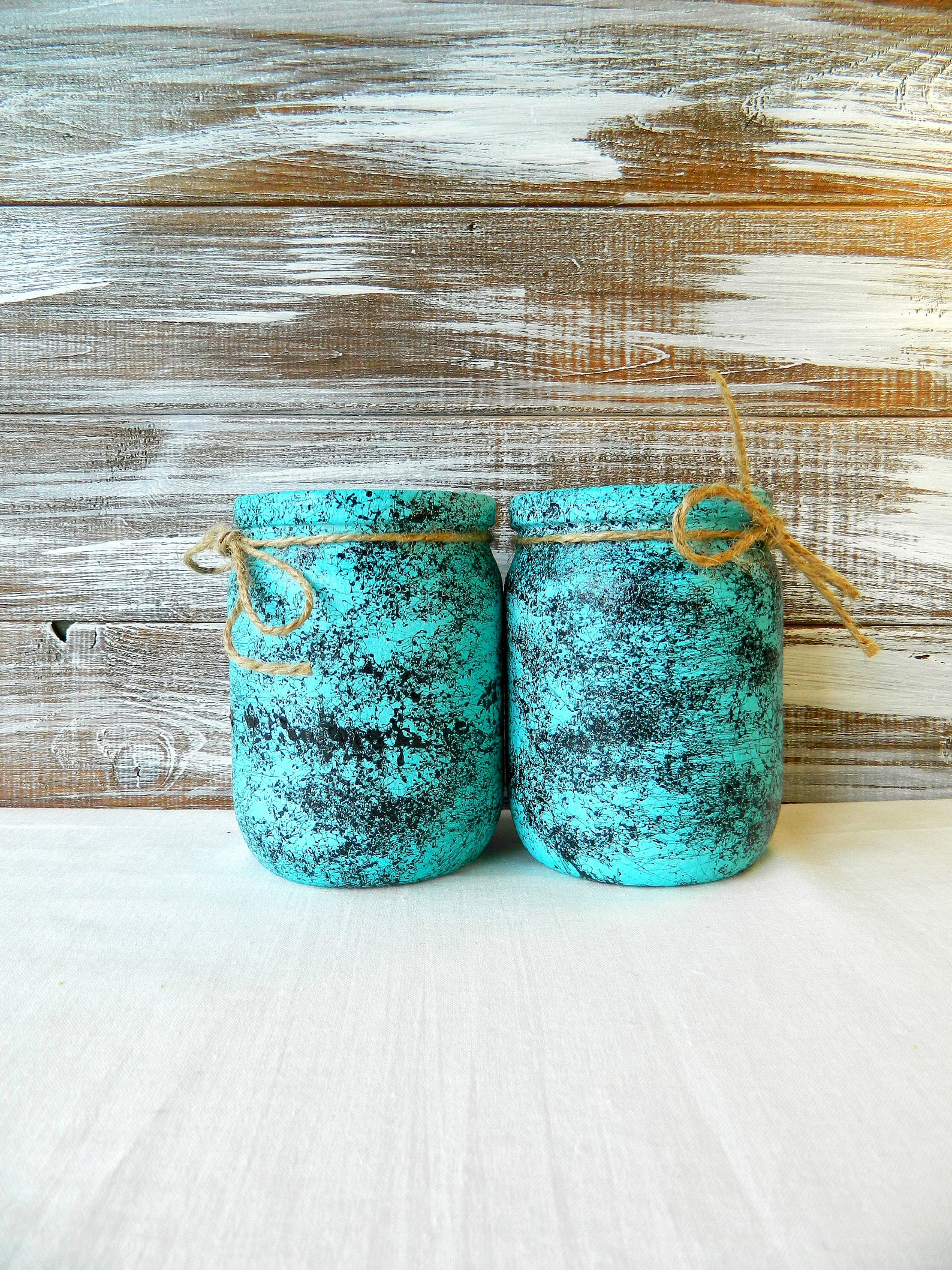 Turquoise Utensil Holder Painted Kitchen Storage Jar Marble Hand
