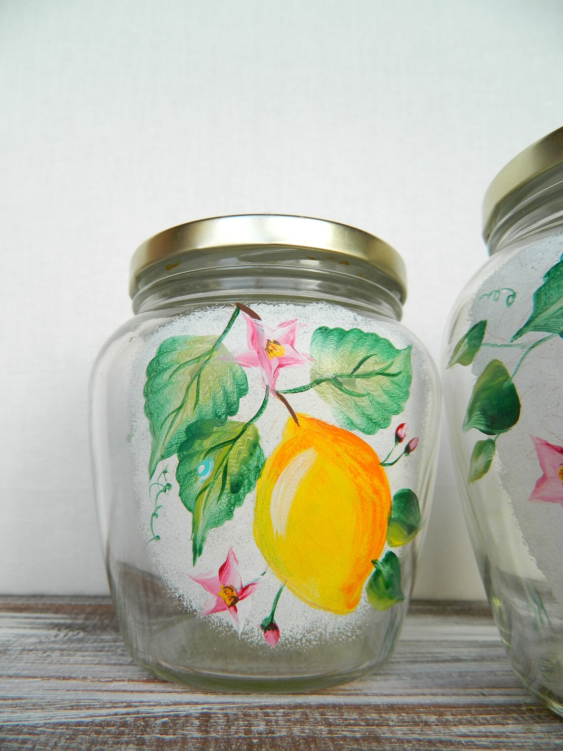 Hand Painted Glass Jars With Lid Jam Pot Kitchen Canister Set Etsy
