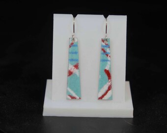Enamel Earrings / Turquoise and multi / Dangle trapezium shape earrings / Contemporary Abstract Design / Copper Base / Unique gift for her.
