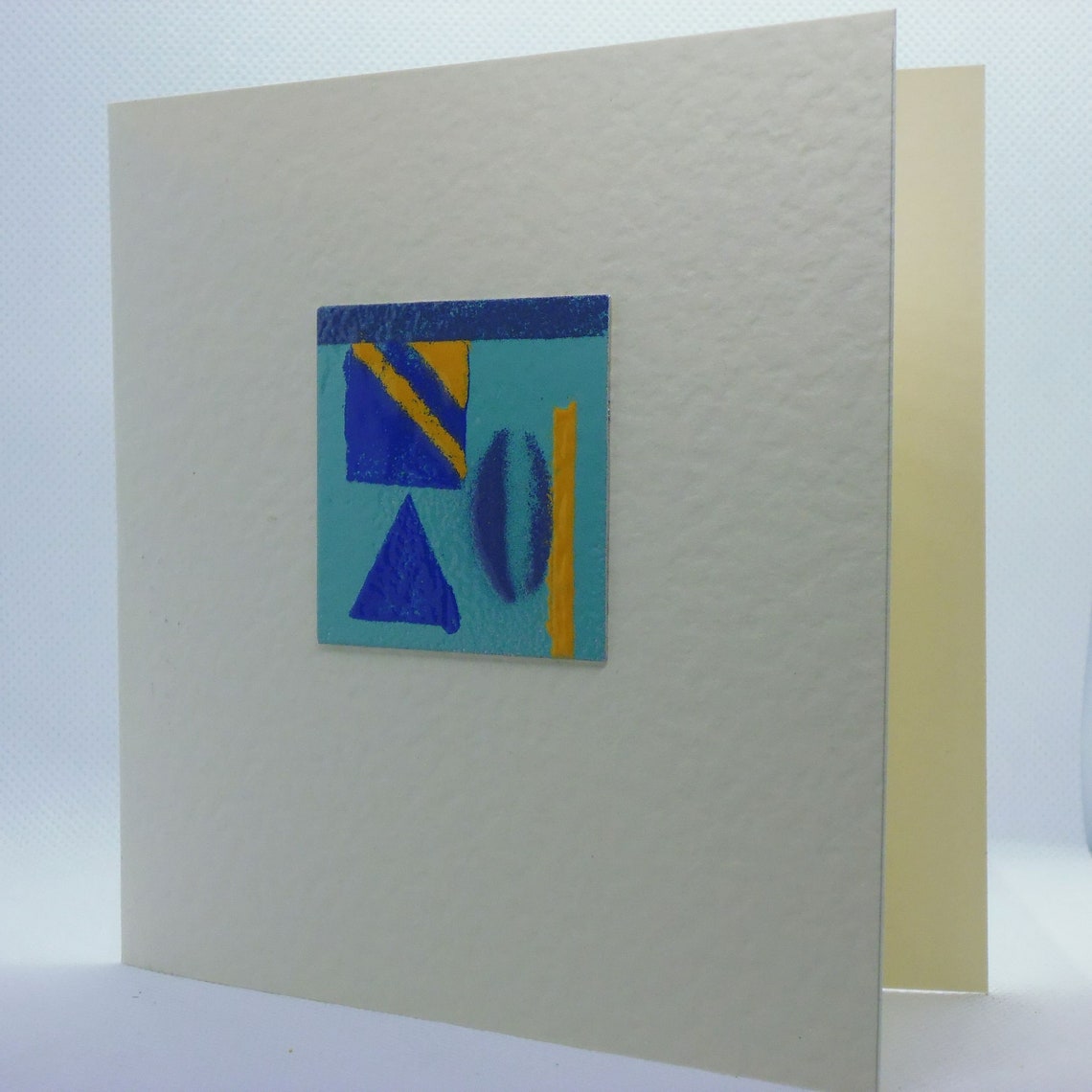 Hand enamelled square card. Greeting Card. Abstract design. Etsy