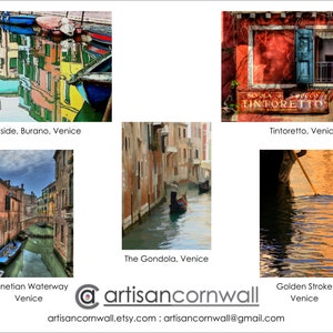 5 Tarjetas con fotografías de Venecia presentadas en pack de regalo. 5 Vistas variadas de Venecia. Imágenes de Venecia. Paquete de regalo perfecto.