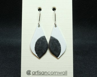 Enamel Earrings  / Black & White / Abstract Earrings / Drop shape / Aluminium Base / Handmade / Gift for Her/ Mother's Day Gift