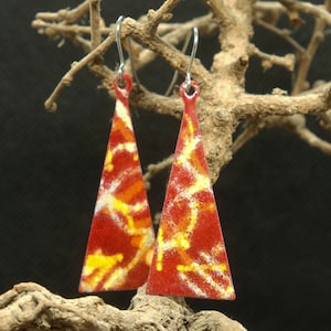 Long Enamel Earrings / Autumnal colours /  Triangular / Copper base / Contemporary unique Design  / Gift for Her/ Statement earrings