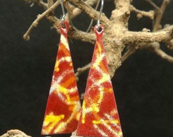 Long Enamel Earrings / Autumnal colours /  Triangular / Copper base / Contemporary unique Design  / Gift for Her/ Statement earrings