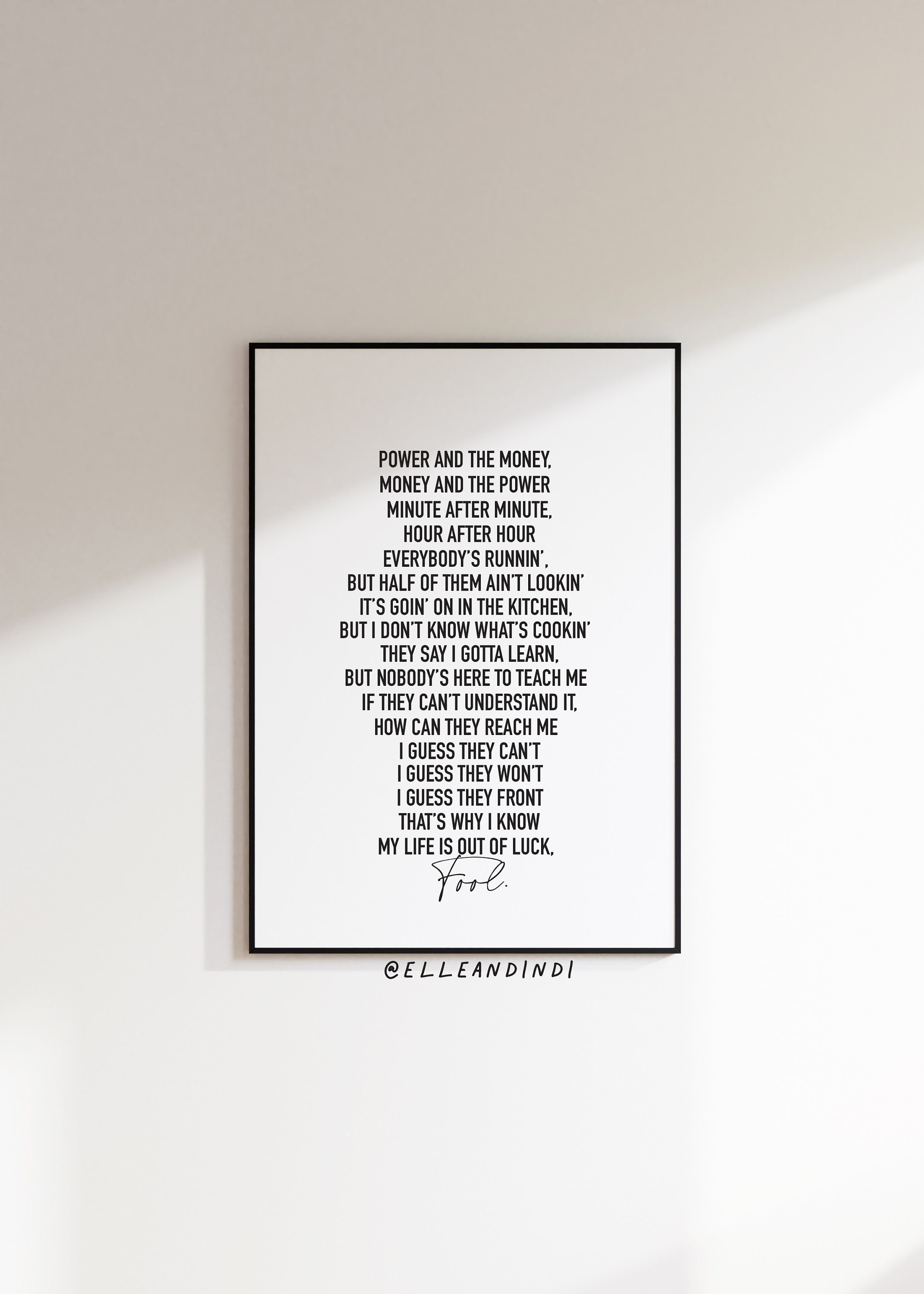 Coolio - Gangsta's Paradise // Lyrics // 90's // Rap // A3 // A4 // A5 /  Typography // Poster / Wall Art / Present / Print // Monochrome //