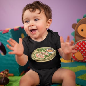 Cartoon Goi Cuon Baby Short Sleeve One Piece / Bodysuit per bambini, involtini primavera freschi vietnamiti, involtini freddi estivi di carta di riso, cibi asiatici